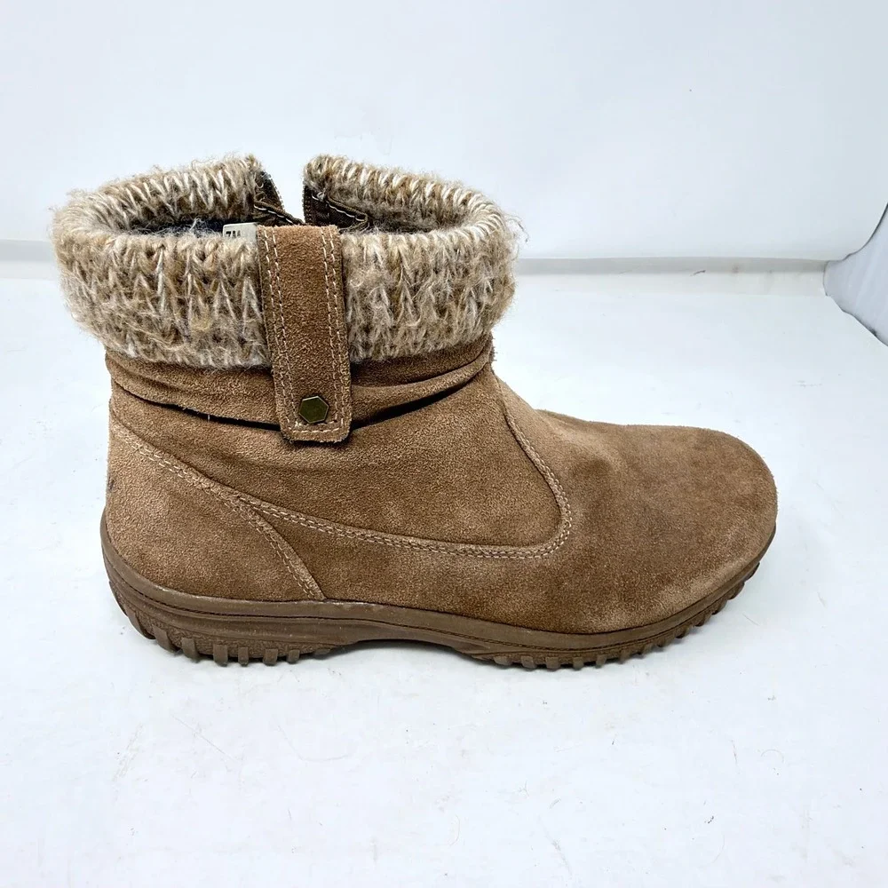 Khombu Laura Womens Size 7 Chestnut Suede Knit Ankle Boots Weather Rated Winter